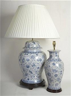 ALEXANDERS  PALE BLUE FLORAL TEMPLE JAR LAMP